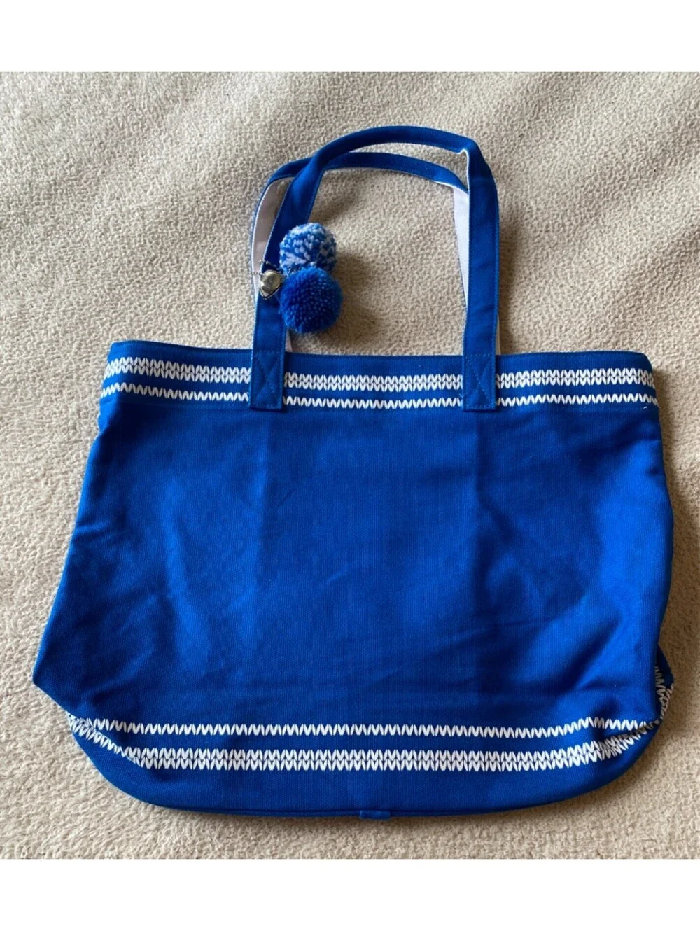 Punctuate Barnes & Noble Royal Blue Snowflake Holiday Tote Bag Jingle Bell Poms
